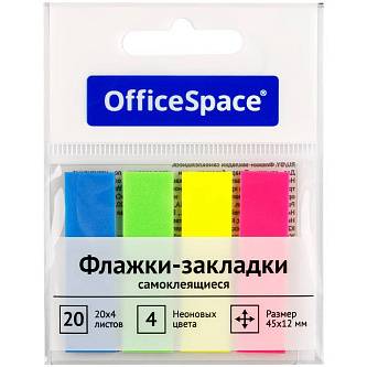 Закладки самоклеящиеся OfficeSpace, 45х12мм, 20л*4 неоновых цв