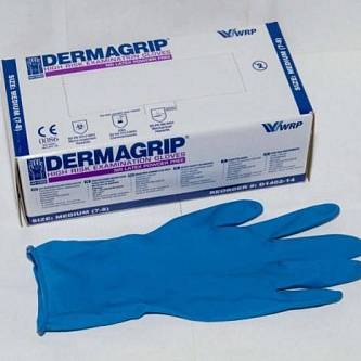 Перчатки DERMAGRIP L эластичный латекс, синие б/н