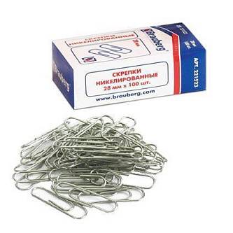 Скрепки Brauberg 28мм 100шт
