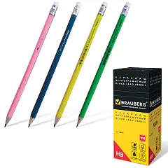 Карандаш чернографитный BRAUBERG Неон трехгранный, с ластиком, фото №1