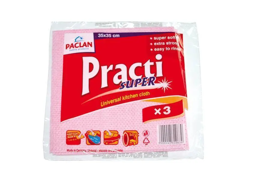 Салфетка хозяйственная Practi 35х35 3шт вискоза перфор. розовая, фото №1