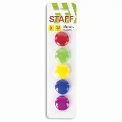 Магнит для доски Staff 3см 5шт асс в блист, фото №1
